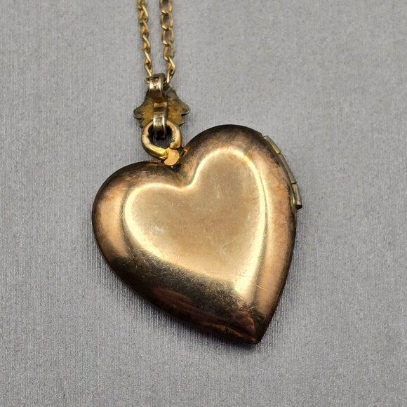 VTG 1/20 10K GF Heart Locket Necklace 18" Floral Etching Rolo Chain Hair Keepsak - Picture 6 of 10